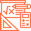 An icon illustration showing graphic design and creative tools including a pen, ruler, checklist, and editing interface in a minimalist style.