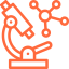 An orange line-art icon depicting a robotic arm with various manipulators and tools including a rocket and molecular structure, representing innovation and technology in a workshop setting.