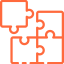 A line illustration of four interlocking puzzle pieces in bright orange forming a unified square pattern.